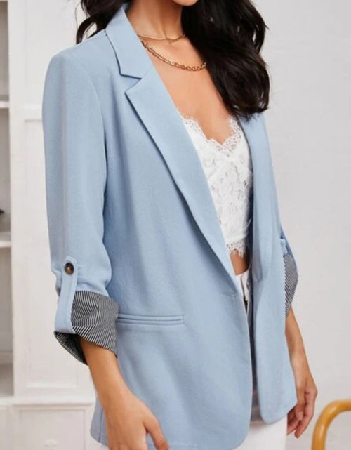 Load image into Gallery viewer, Lapel Collar Roll-Tab Sleeve Blazer
