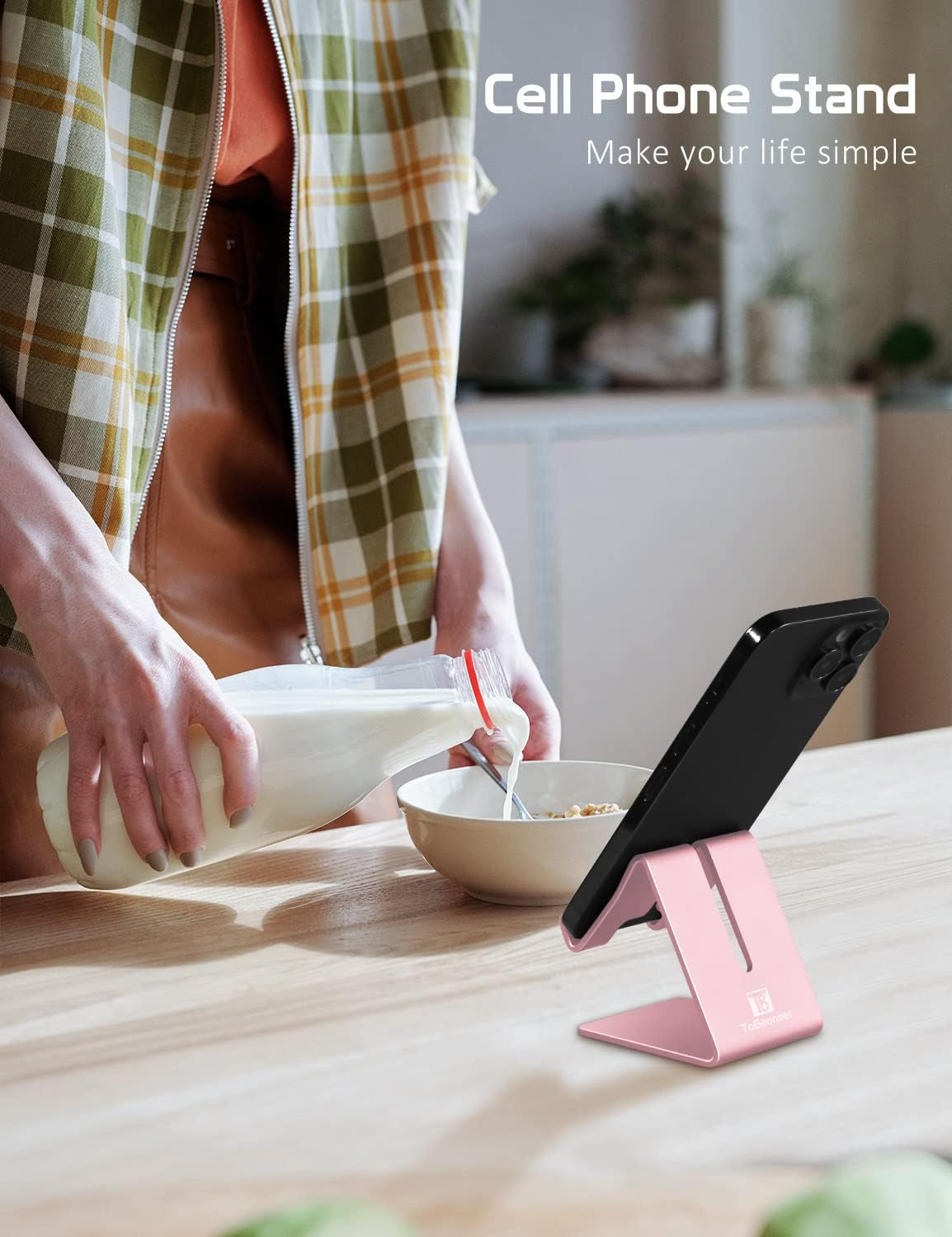 Cell Phone Stand Holder -  Aluminum Desktop Solid Portable Universal Desk Stand Compatible with All Mobile Smart Phone Huawei Iphone X 8 7 6 plus 5 Ipad Mini Tablet Office Decor (Rose Gold)