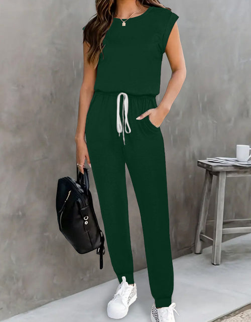 Load image into Gallery viewer, Drawstring Round Neck Sleeveless Jumpsuit
