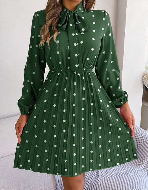 Load image into Gallery viewer, Polka Dot Tie Neck Pleated Dress
