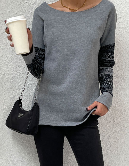 Load image into Gallery viewer, Shiny Boat Neck Long Printed Sleeve Blouse

