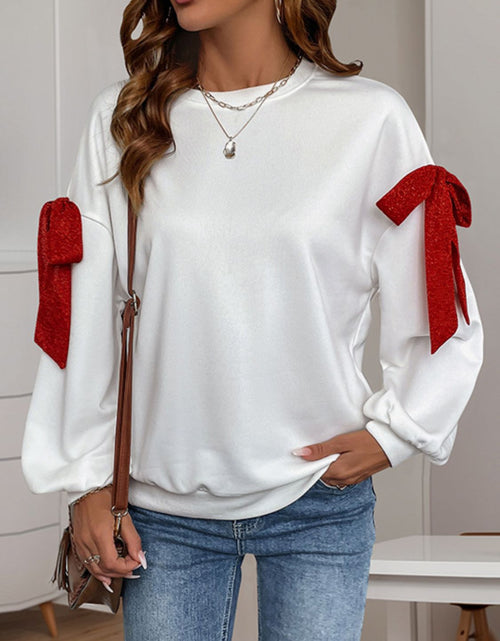 Load image into Gallery viewer, Perfee Bow Round Neck Long Sleeve Sweatshirt
