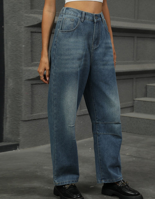 Load image into Gallery viewer, Half Elastic Waist Straight Leg Jeans
