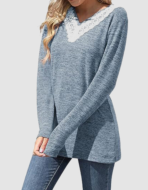 Load image into Gallery viewer, Lace Detail V-Neck Long Sleeve T-Shirt
