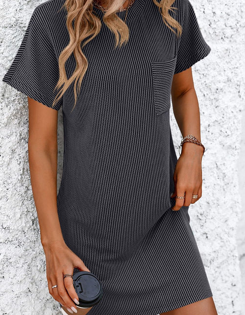 Load image into Gallery viewer, Mandy Ribbed Striped Short Sleeve Mini Tee Dress

