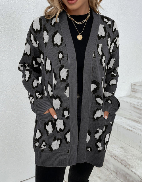Load image into Gallery viewer, Leopard Open Front Dropped Shoulder Cardigan
