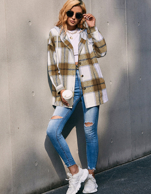 Load image into Gallery viewer, Ivy Lane Plaid Dropped Shoulder Hooded Jacket
