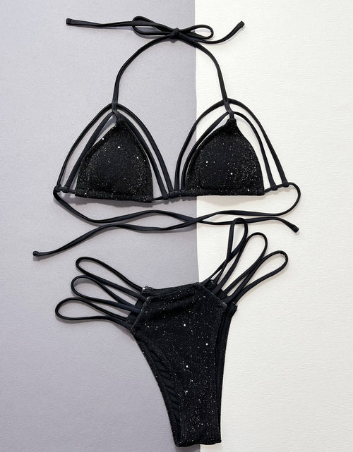 Load image into Gallery viewer, Glitter Halter Neck Strappy Two-Piece Bikini Set
