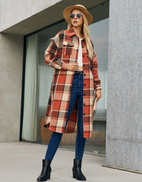 Load image into Gallery viewer, Plaid Pocketed Button Up Trench Coat
