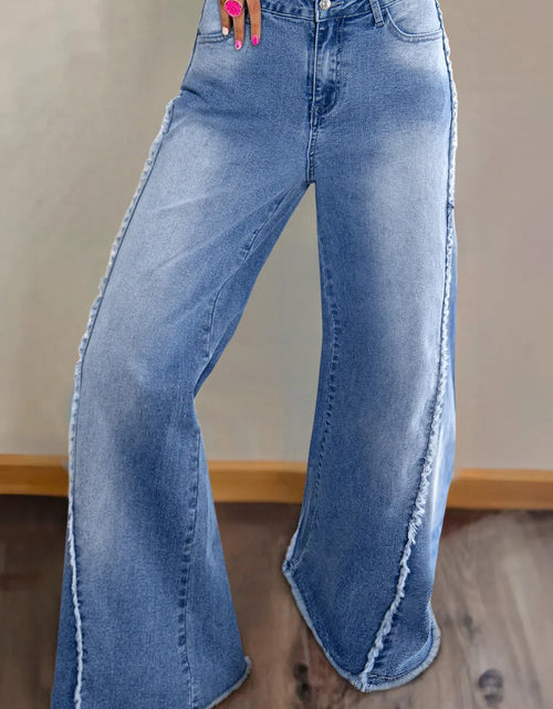 Load image into Gallery viewer, Raw Hem Wide Leg Jeans with Pockets
