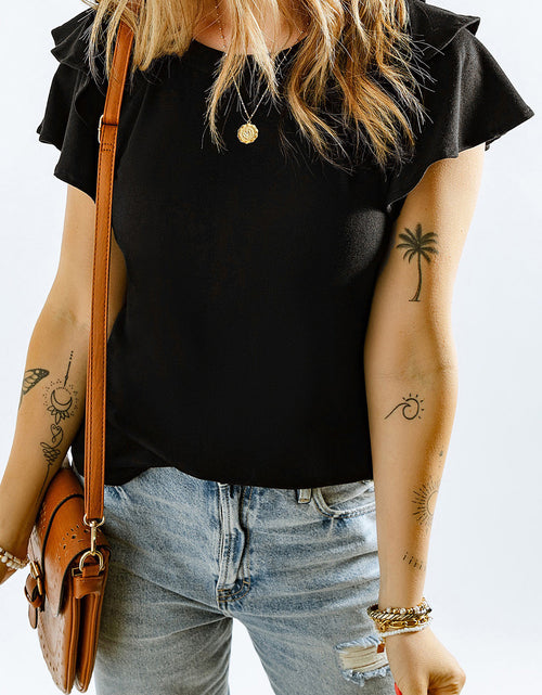 Load image into Gallery viewer, Layered Flutter Sleeve Round Neck Top
