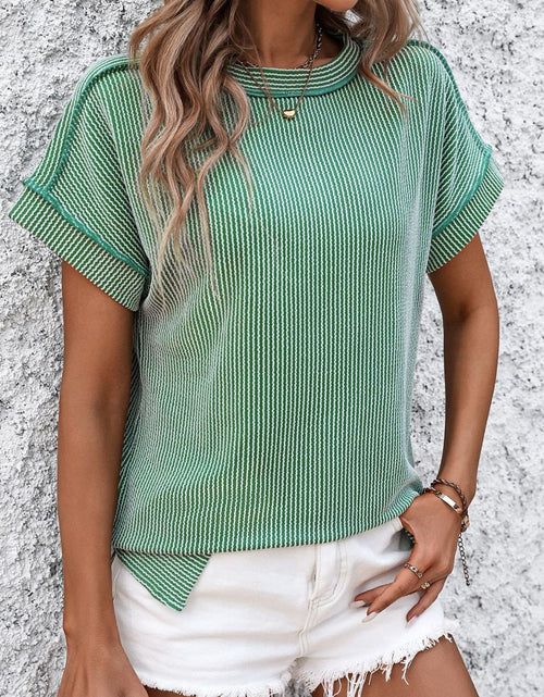 Load image into Gallery viewer, Mandy Striped Round Neck Short Sleeve T-Shirt
