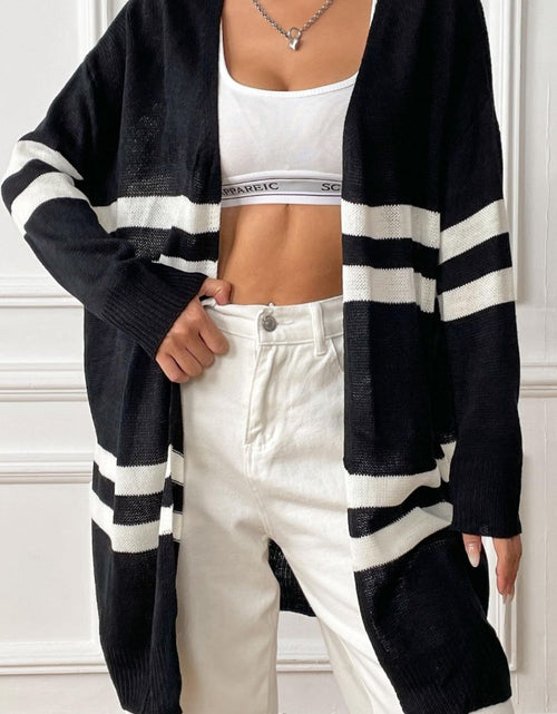 Load image into Gallery viewer, Striped Open Front Dropped Shoulder Cardigan
