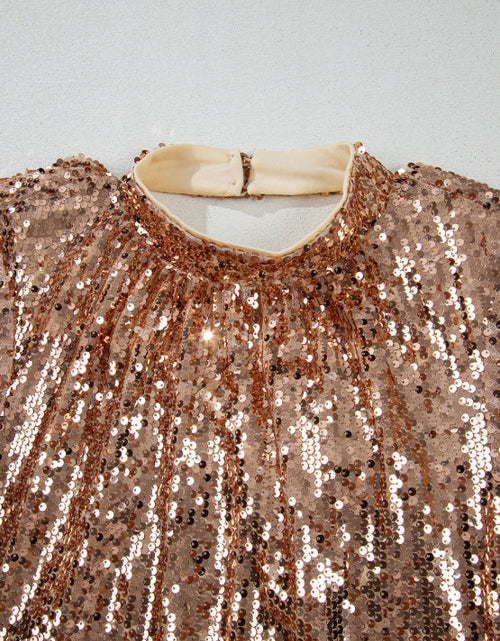 Load image into Gallery viewer, Backless Sequin Mock Neck Long Sleeve Mini Dress
