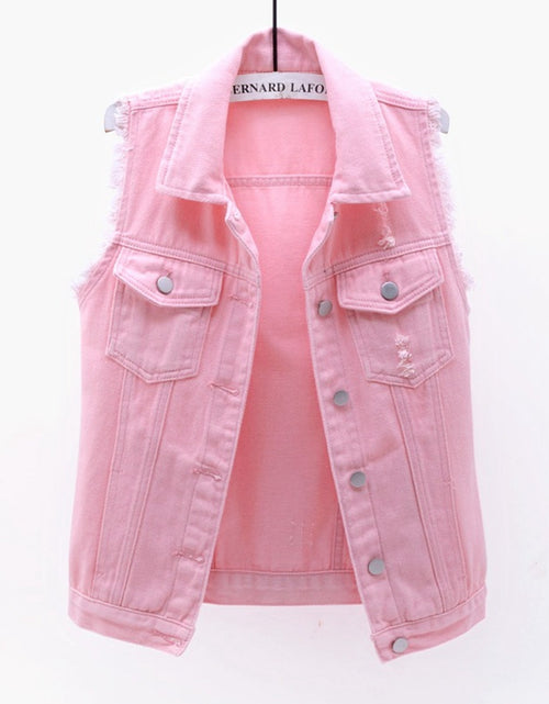 Load image into Gallery viewer, Full Size Button Down Raw Hem Sleeveless Denim Jacket Plus Size
