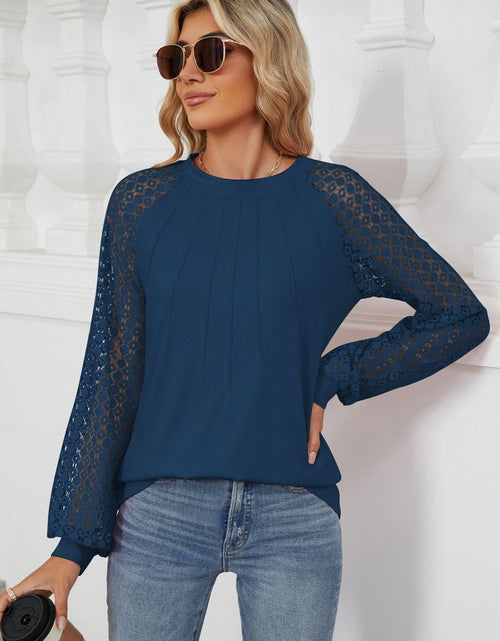 Load image into Gallery viewer, Round Neck Lace Long Sleeve Top
