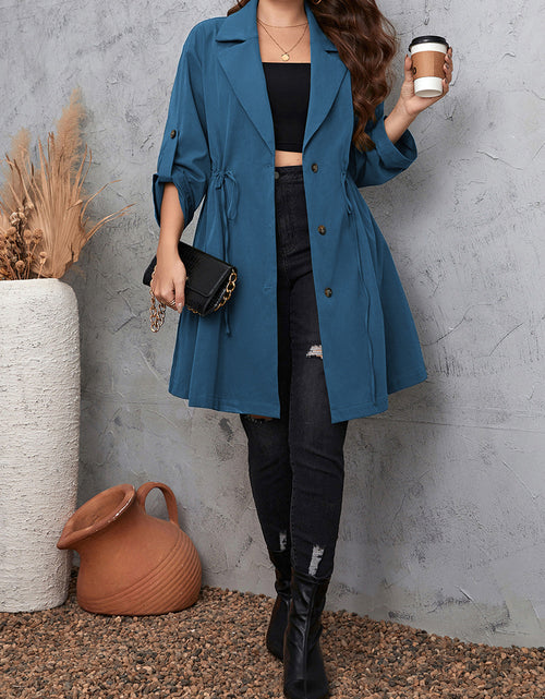 Load image into Gallery viewer, Honey Plus Size Lapel Collar Drawstring Roll-Tab Sleeve Trench Coat
