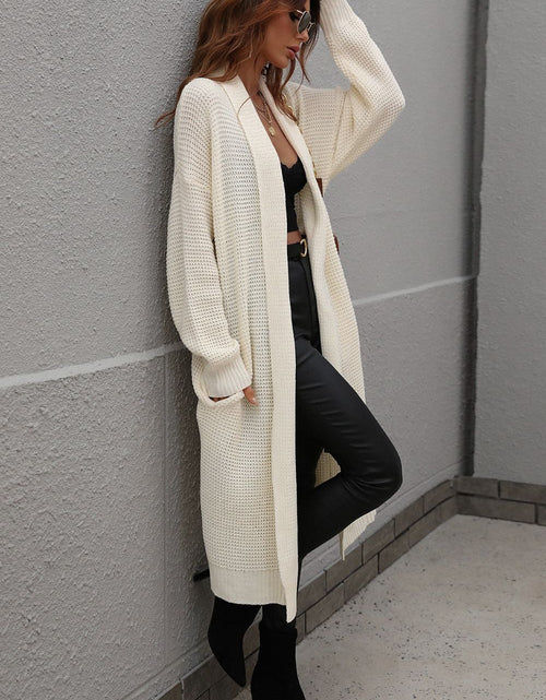 Load image into Gallery viewer, Waffle Knit Open Front Duster Cardigan With Pockets
