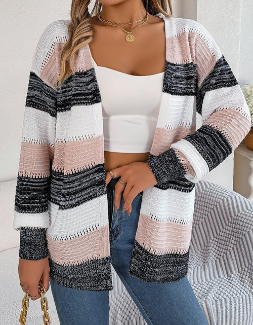 Load image into Gallery viewer, Openwork Striped Open Front Cardigan
