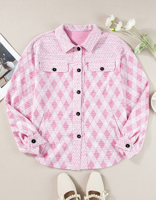 Load image into Gallery viewer, Geometric Print Textured Flap Pocket Shacket
