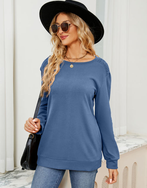 Load image into Gallery viewer, Ruched Shoulder Round Neck Long Sleeve Sweatshirt
