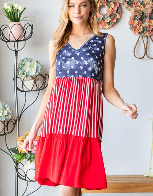 Load image into Gallery viewer, Heimish Full Size US Flag Theme Contrast Tank Dress
