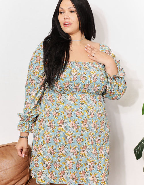 Load image into Gallery viewer, Honey Floral Smocked Flounce Sleeve Square Neck Dress
