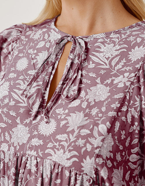Load image into Gallery viewer, Floral Tie Neck Ruched Babydoll Dress
