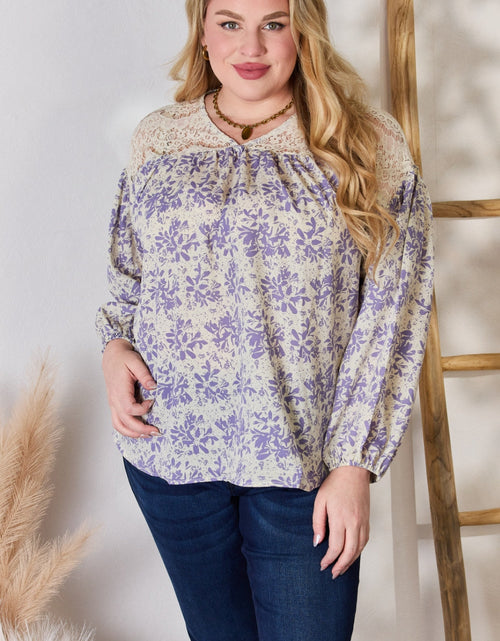 Load image into Gallery viewer, Hailey &amp; Co Full Size Lace Detail Printed Blouse
