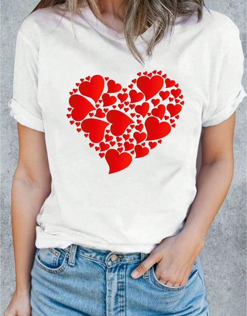 Load image into Gallery viewer, Heart Round Neck Short Sleeve T-Shirt
