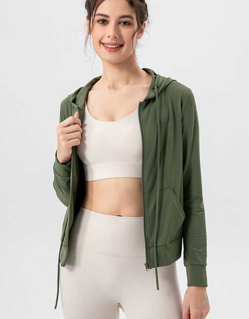 Load image into Gallery viewer, Drawstring Zip Up Hooded Active Outerwear
