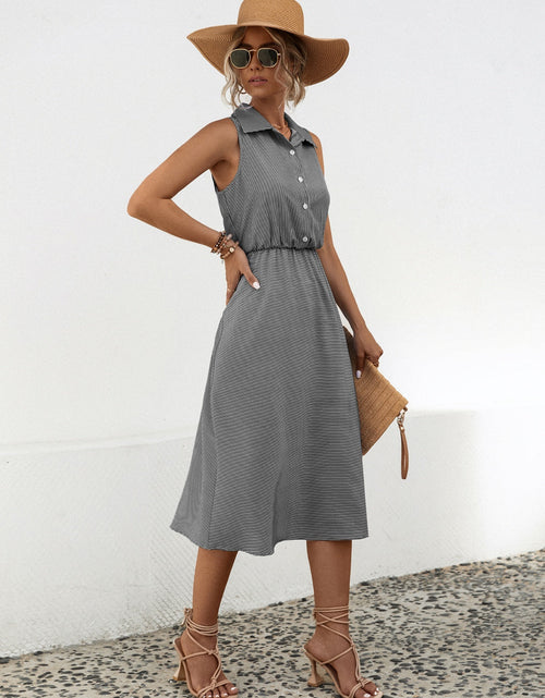 Load image into Gallery viewer, Striped Collared Neck Sleeveless Midi Dress
