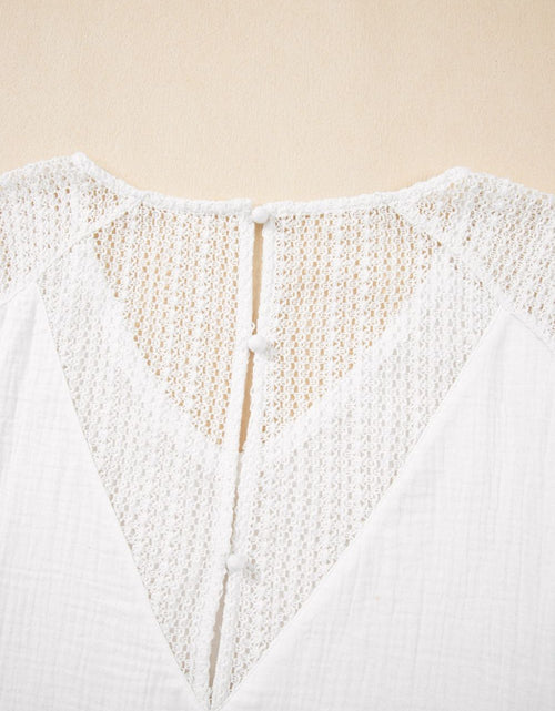 Load image into Gallery viewer, Lace Crochet Textured Button Back V Neck T Shirt
