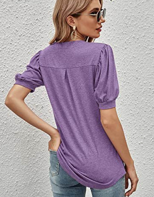 Load image into Gallery viewer, Notched Neck Puff Sleeve Tee
