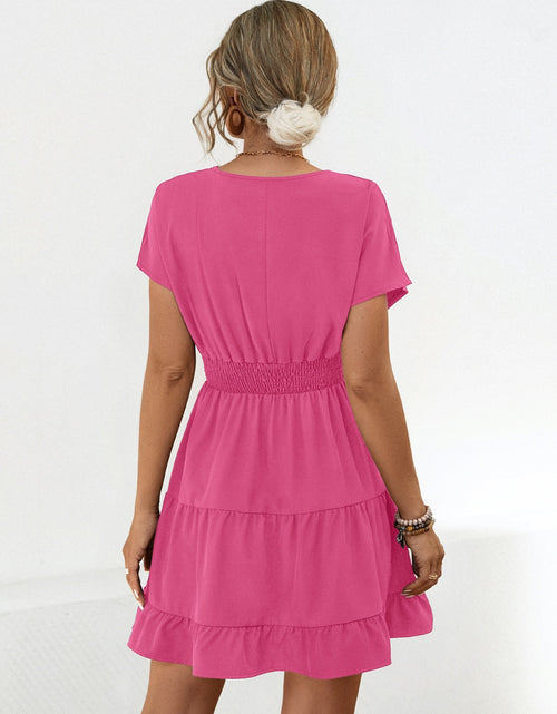 Load image into Gallery viewer, Ruffled Smocked V-Neck Tiered Dress
