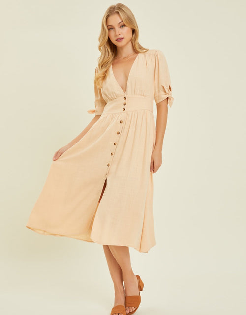 Load image into Gallery viewer, HEYSON Full Size Textured Linen V-Neck Button-Down Midi Dress
