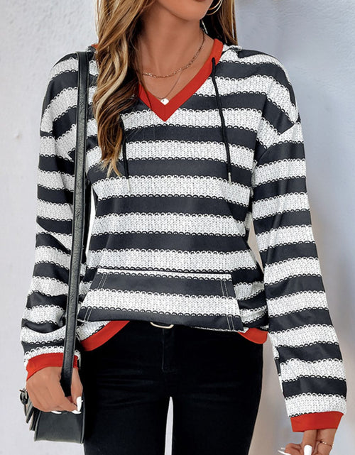 Load image into Gallery viewer, Perfee Contrast Striped Long Sleeve Hoodie
