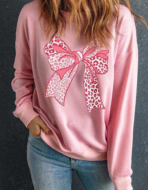 Load image into Gallery viewer, Bow Graphic Round Neck Long Sleeve Sweatshirt
