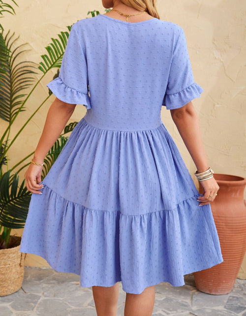Load image into Gallery viewer, Swiss Dot Ruffled V-Neck Tiered Dress
