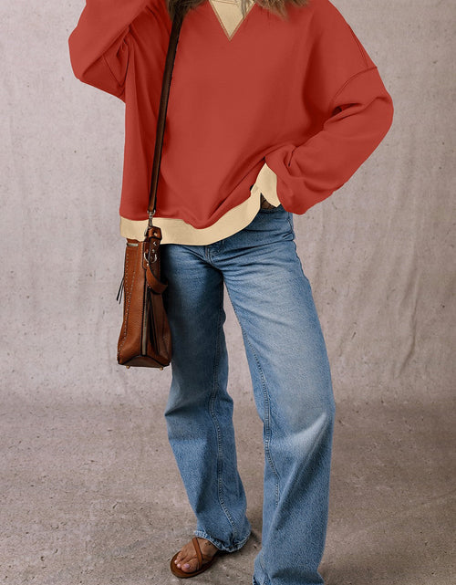 Load image into Gallery viewer, Contrast Round Neck Long Sleeve Sweatshirt
