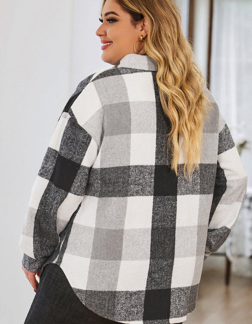 Load image into Gallery viewer, Plus Size Plaid Button Up Collared Neck Jacket
