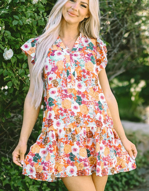 Load image into Gallery viewer, Ruffled Printed Cap Sleeve Mini Dress

