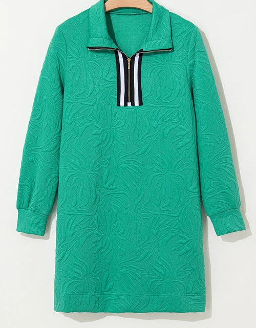 Load image into Gallery viewer, Texture Quarter Zip Long Sleeve Mini Dress
