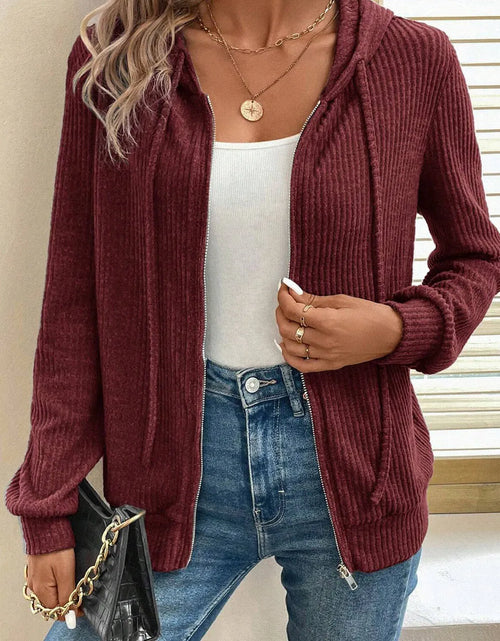 Load image into Gallery viewer, Drawstring Zip Up Long  Sleeve Hooded Jacket
