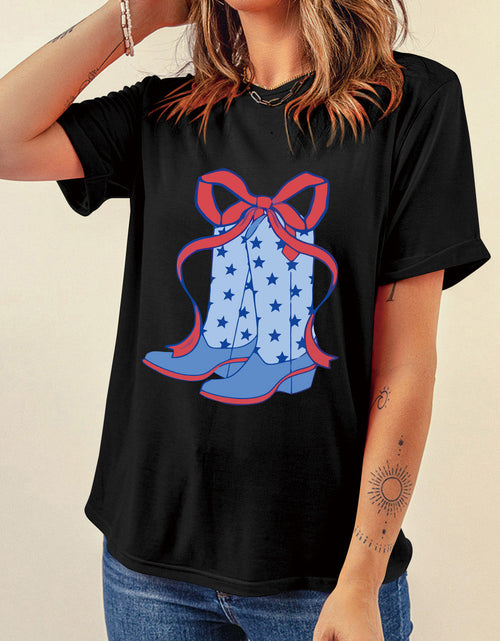 Load image into Gallery viewer, Boot Graphic Round Neck Short Sleeve T-Shirt
