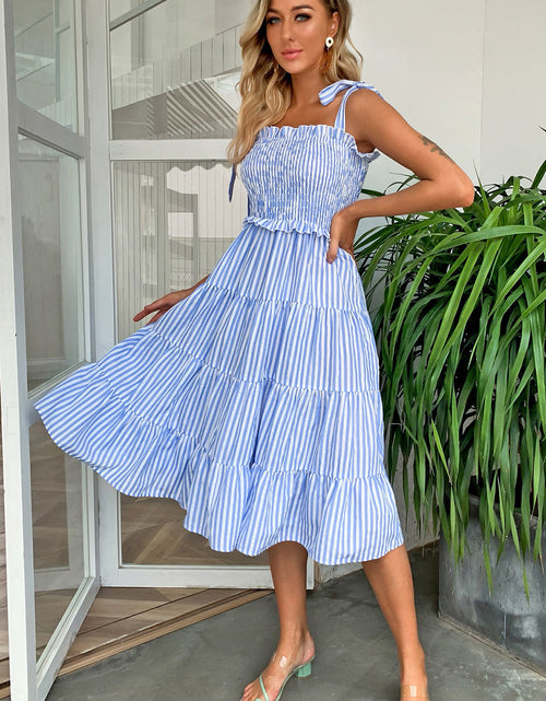 Load image into Gallery viewer, Striped Tie-Shoulder Tiered Dress
