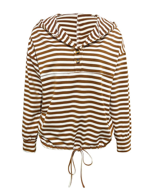 Load image into Gallery viewer, Drawstring Striped Long Sleeve Hoodie
