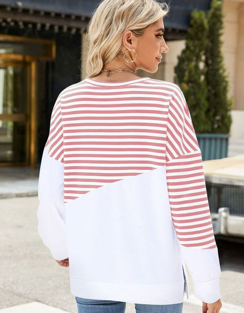 Load image into Gallery viewer, Slit Contrast Striped Long Sleeve Sweatshirt
