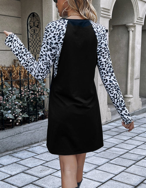 Load image into Gallery viewer, Ivy Lane Leopard Round Neck Long Sleeve Dress

