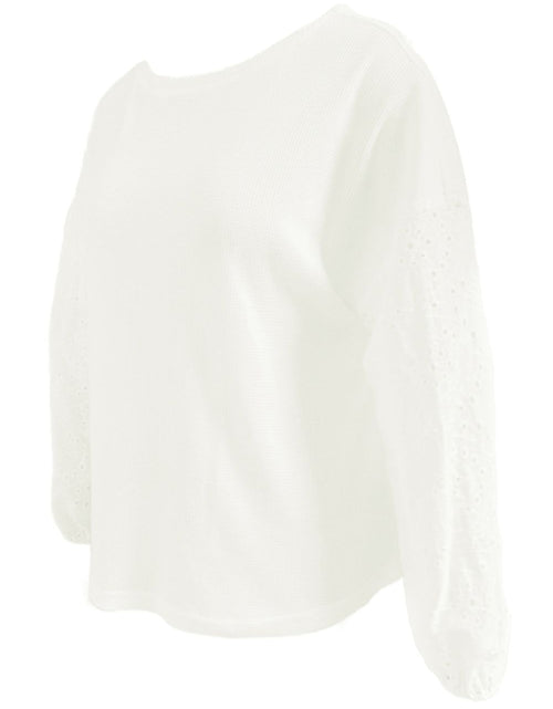Load image into Gallery viewer, Shiny Openwork Dropped Shoulder Boat Neck Blouse

